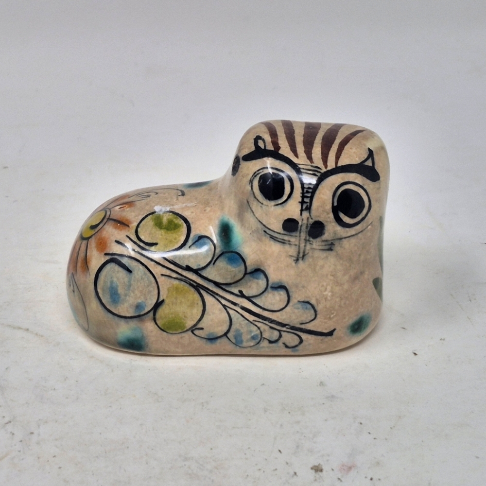 Tonala Mexico Small Hand Painted Pottery Cat Figurine